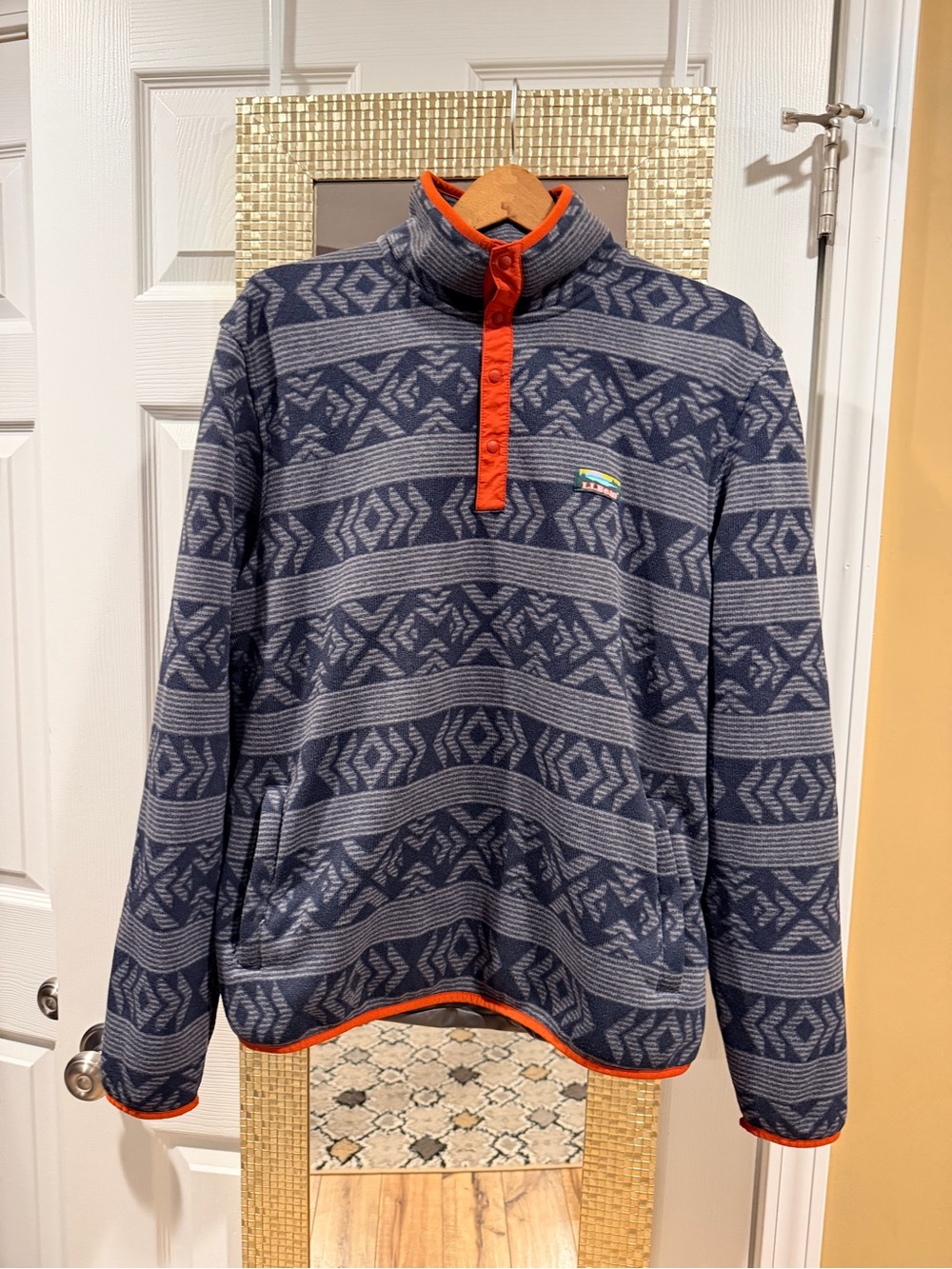 L.L. Bean Navy Fleece Pullover with Orange Trim